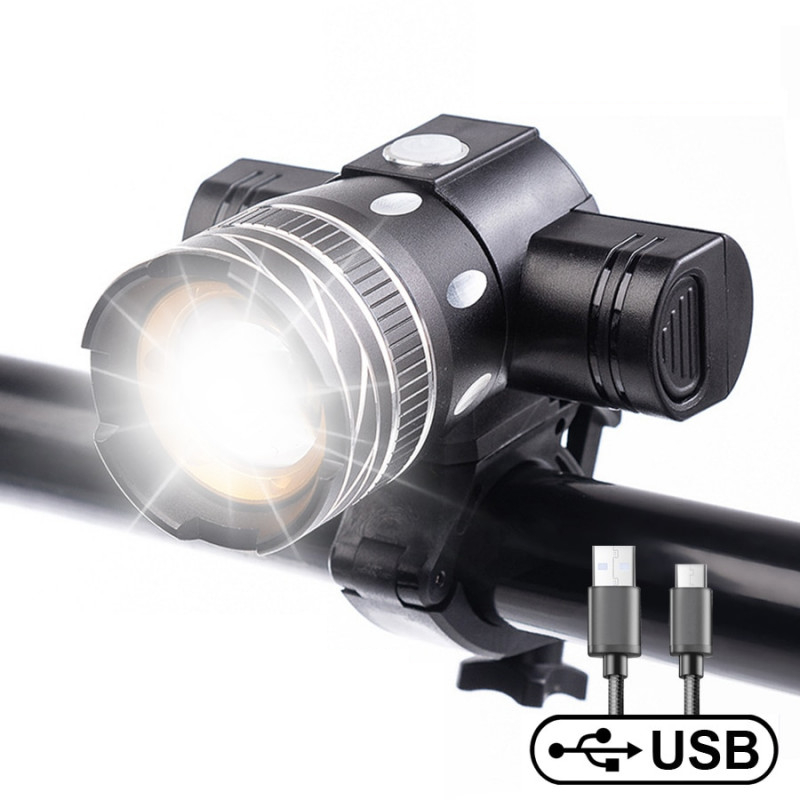 800 Lumen T6 LED Bike Headlight - USB Rechargeable, Aluminum Alloy